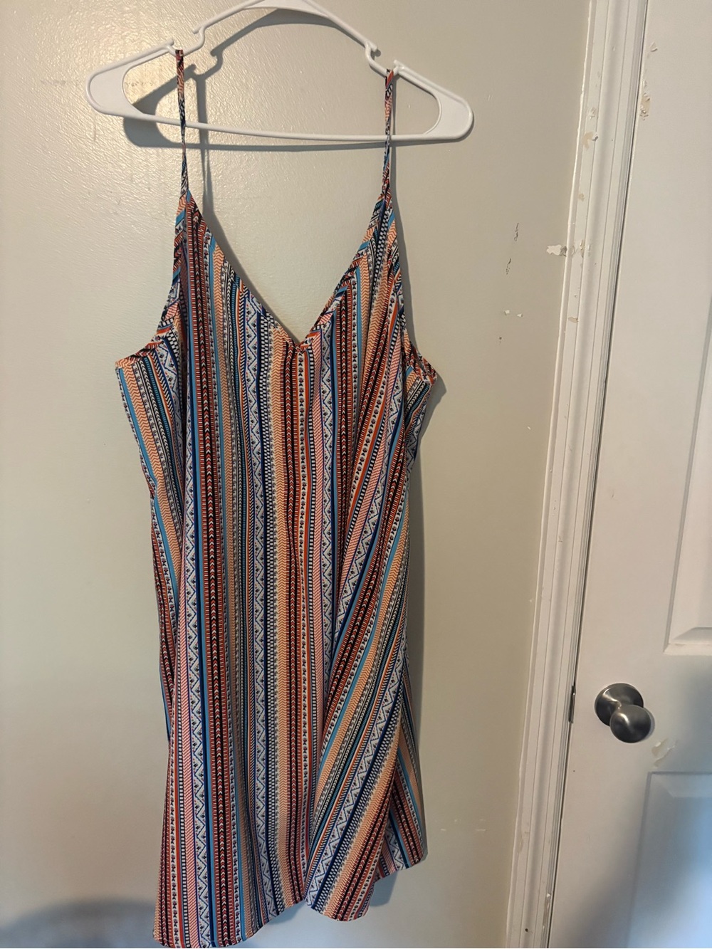 SHEIN Striped V-Neck Spaghetti Strap Midi Dress in Blue and Orange